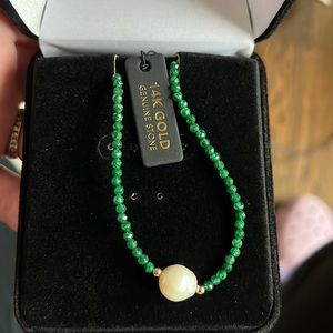 Emerald and pearl necklace with 14k gold - 18” length - NEW & giftable.